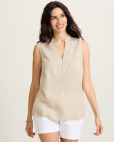 Two Palms Shimmer Linen Popover Top - Natural Linen