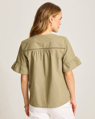 Oceana Isle Flutter-Sleeve Top - Sea Clay