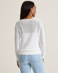 Cedar Linen Long-Sleeve V-Neck Sweater - White