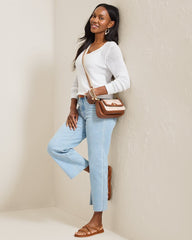 Cedar Linen Long-Sleeve V-Neck Sweater - White