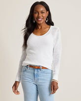 Cedar Linen Long-Sleeve V-Neck Sweater - White