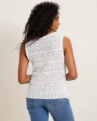 Shimmer Pointelle Stitch Sweater Tank - White