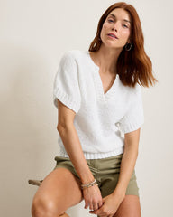 Harbor Pebble French-Sleeve Sweater - White