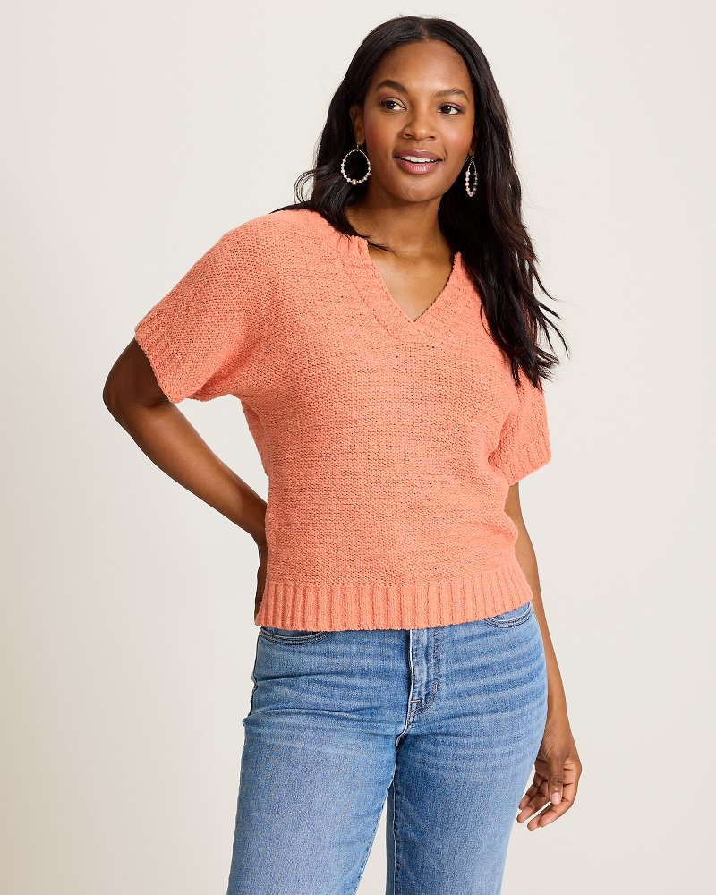Harbor Pebble French-Sleeve Sweater - Peach Gelato