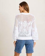 Noble Pineapple Lattice Embroidered Sweater - White