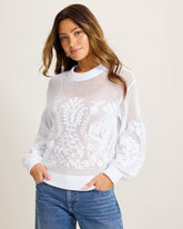 Noble Pineapple Lattice Embroidered Sweater - White