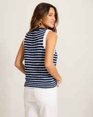 Harbor Pebble Stripe Cotton-Blend Sweater Tank - Coastline