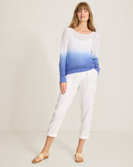 Cedar Linen Ombré Bateau-Neck Sweater - Blue Cove