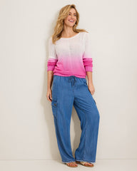 Cedar Linen Ombré Bateau-Neck Sweater - Very Berry