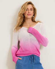 Cedar Linen Ombré Bateau-Neck Sweater - Very Berry