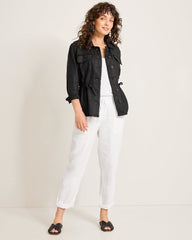 Two Palms Linen Raw-Edge Utility Jacket - Black