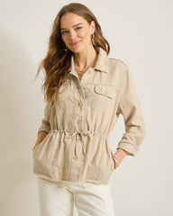 Two Palms Linen Raw-Edge Utility Jacket - Natural