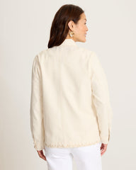 Ecru Sands Embroidered Denim Chore Jacket - Ecru Sand