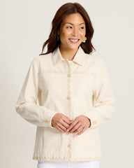 Ecru Sands Embroidered Denim Chore Jacket - Ecru Sand