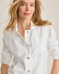 Two Palms Jewel Button Linen Clean-Edge Jacket - White