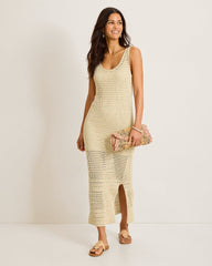 Cotton Crochet Midi Dress - Bleached Sand