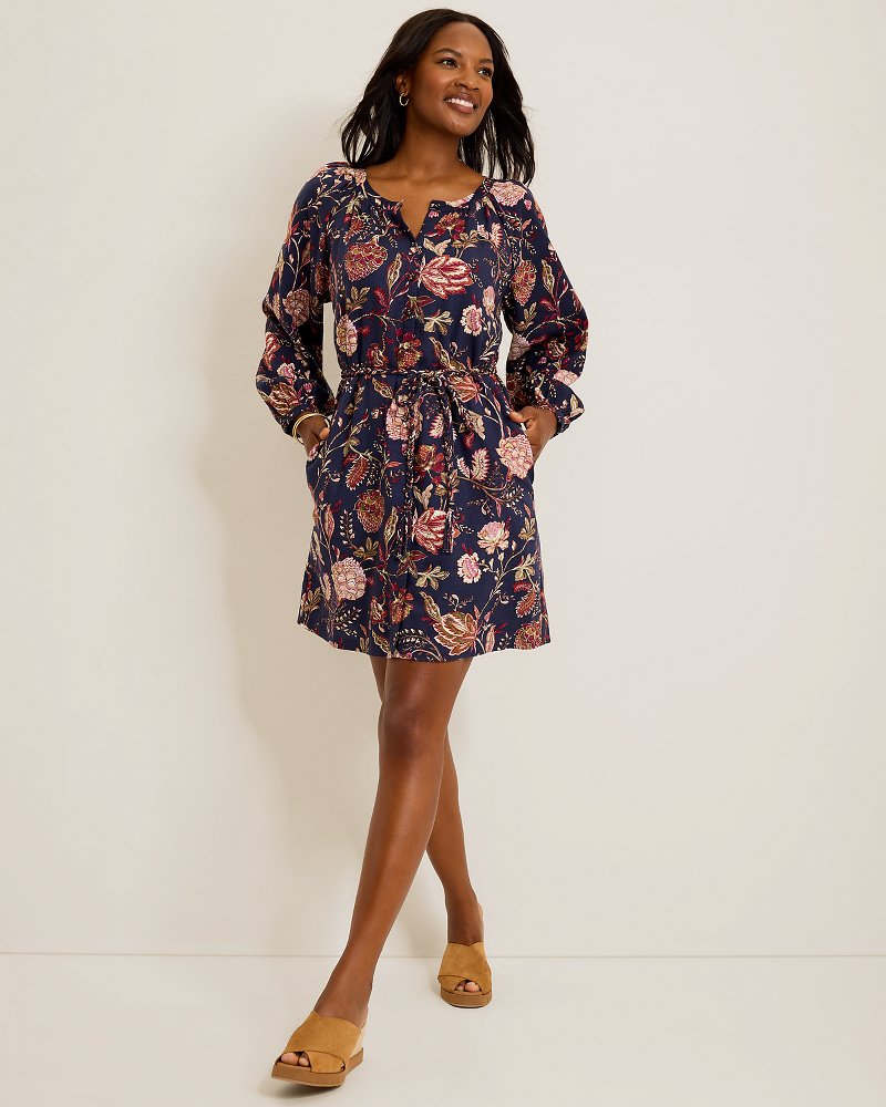 Exquisite Bloom Linen-Blend Shirt Dress - Coastline