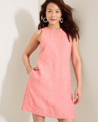 Two Palms Trapunto Stitch Linen Shift Dress - Ember Red