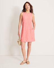 Two Palms Trapunto Stitch Linen Shift Dress - Ember Red