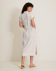Summer Isle Midi Linen-Blend Shirt Dress - Khaki Sand