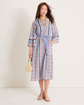 Mosaic Cove 3/4-Sleeve Midi Dress - Peach Blossom