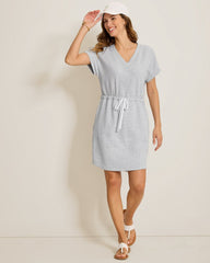 Marina Del Mar V-Neck Cinch-Waist Dress - Summer Grey Hthr