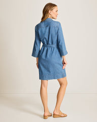 Indigo Twill Denim 3/4-Sleeve Short Dress - Indigo Oasis Wash