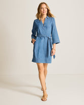 Indigo Twill Denim 3/4-Sleeve Short Dress - Indigo Oasis Wash