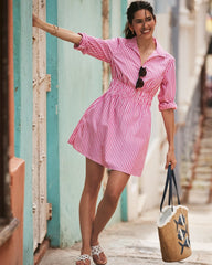 Harbor Isle Long-Sleeve Shirt Dress - Very Berry