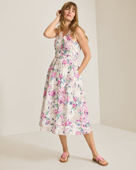 Voile Voyage Floral Gardens Midi Dress - White