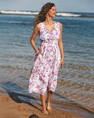 Voile Voyage Floral Gardens Midi Dress - White
