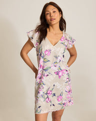 Two Palms Floral Gardens Linen Shift Dress - Pure Khaki