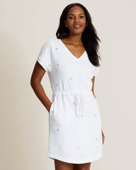 Marina Del Mar Palm Tree Cinch-Waist Dress - White