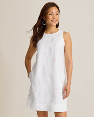 Two Palms Embroidered Palm Linen Shift Dress - Cyber Light