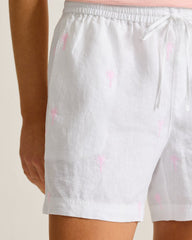 Two Palms Embroidered Palm High-Rise Easy Linen Shorts - Cyber Light