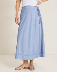 Voile Voyage Cross-Stitch Maxi Wrap Skirt - Port Side Blue