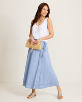 Voile Voyage Cross-Stitch Maxi Wrap Skirt - Port Side Blue
