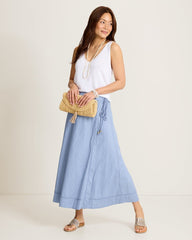 Voile Voyage Cross-Stitch Maxi Wrap Skirt - Port Side Blue