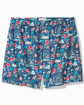 Woven Poplin Tropic Print Boxers - Navy