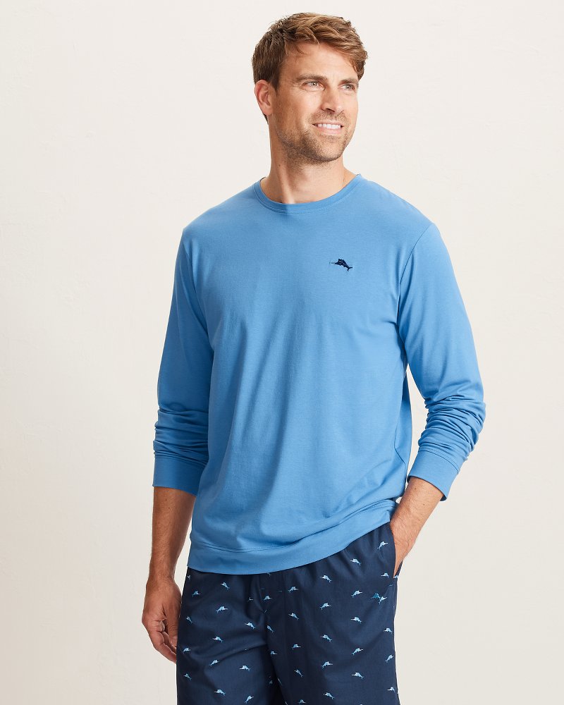 Big & Tall Solid Marlin Jersey Long-Sleeve T-Shirt - Med Blue