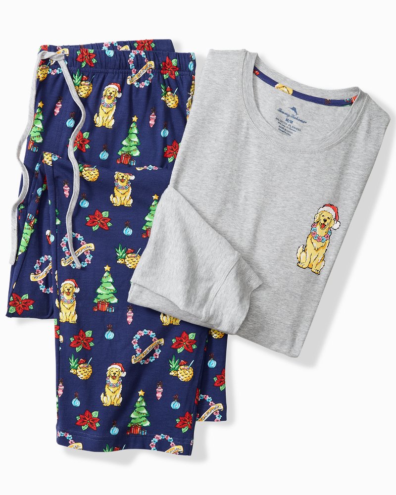 Big & Tall Holiday Dog Long Sleeve & Pants Pajama Set - Island Navy
