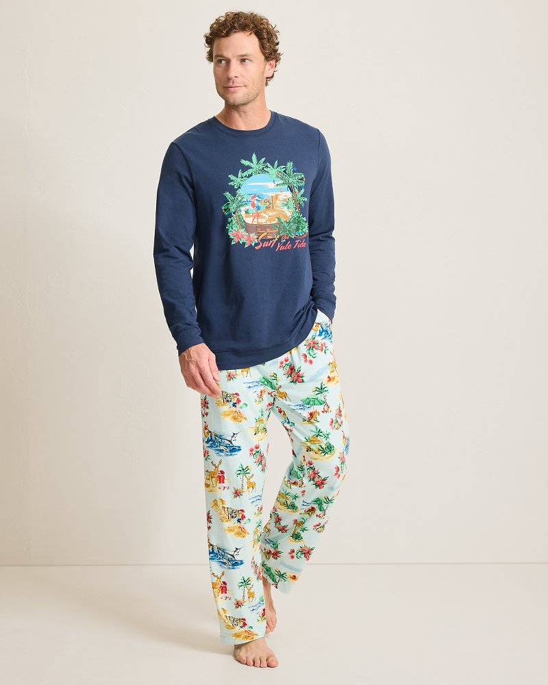 Men's Holiday Santa Long Sleeve & Pants Pajama Set - Aqua Ice