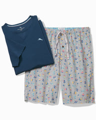Jersey T-Shirt & Poplin Tropic Print Shorts Pajama Set - Silver Heather