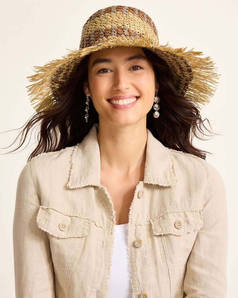 Waverly Frayed Edge Raffia Sun Hat - Brown