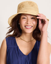 Crochet Raffia Embroidered Flower Bucket Hat - Natural