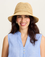 Dylan Crochet Metallic Raffia Packable Hat - Natural