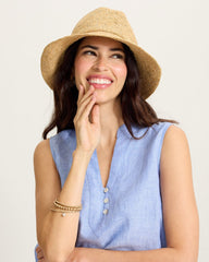 Dylan Crochet Metallic Raffia Packable Hat - Natural