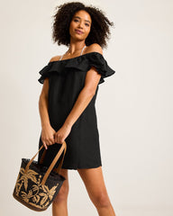 St. Lucia Linen-Blend Off-the-Shoulder Coverup Dress - Black