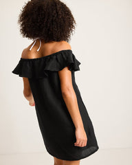 St. Lucia Linen-Blend Off-the-Shoulder Coverup Dress - Black