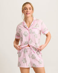 Lawn Short-Sleeve Top & Boxers Pajama Set - Pink Camila